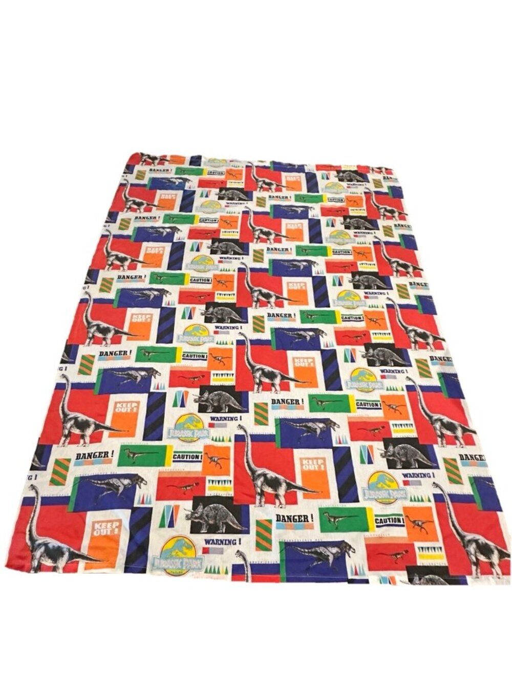 Vtg Jurassic Park Twin Bed Sheet 1992 Bibb USA Dinosaur Name Fabric Craft T Rex